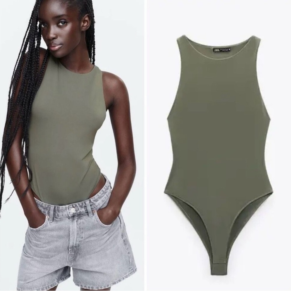 Zara Polyamide Halter Bodysuit - Sage Green